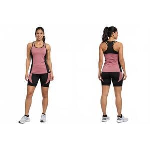 Women’s Pink Black 2PC Activewear Set Workout Tank Top Shorts Gym Outfit S/M